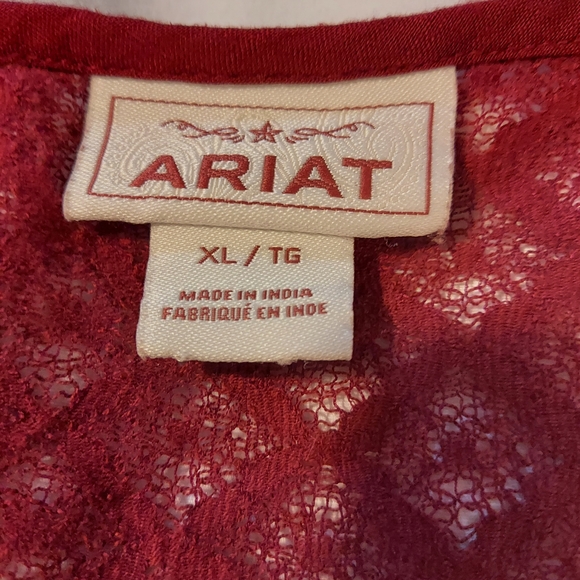 Ariat Women's Maroon Bell Sleeved Lace Detail Top - Picture 3 of 9
